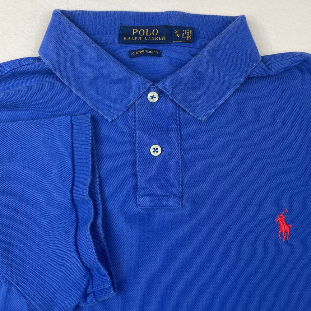 Polo Ralph Lauren Mens Custom Slim Fit Polo Shirt Royal Blue Red Pony XL